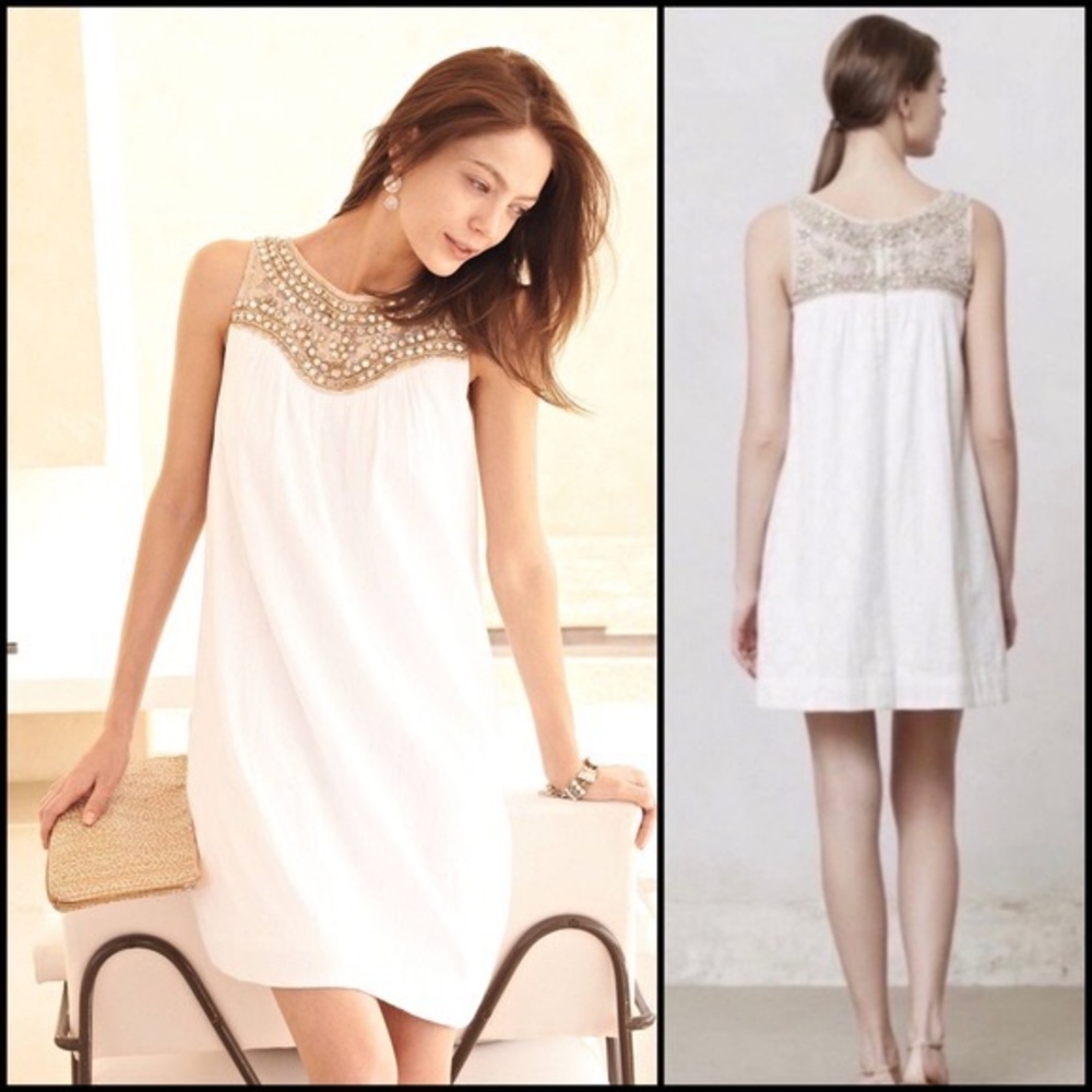 Anthropologie Maeve Grace White Bedazzled Swing Dress Graduation Bride Beach